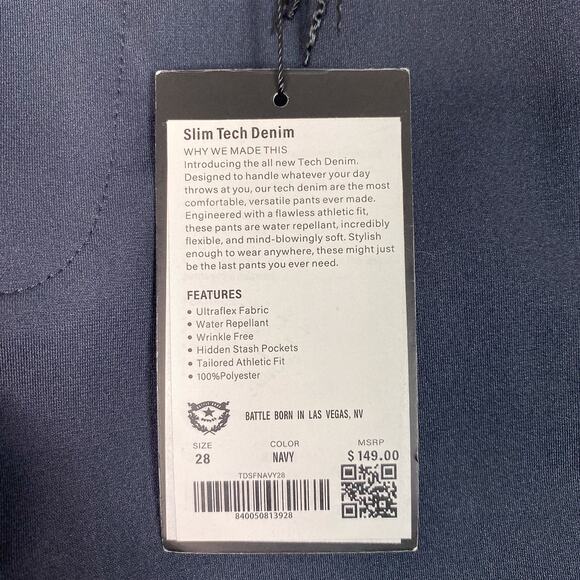 Barbell Apparel Pants Mens 28 (30x31) Navy Blue Slim Tech Denim Pant - Picture 10 of 12